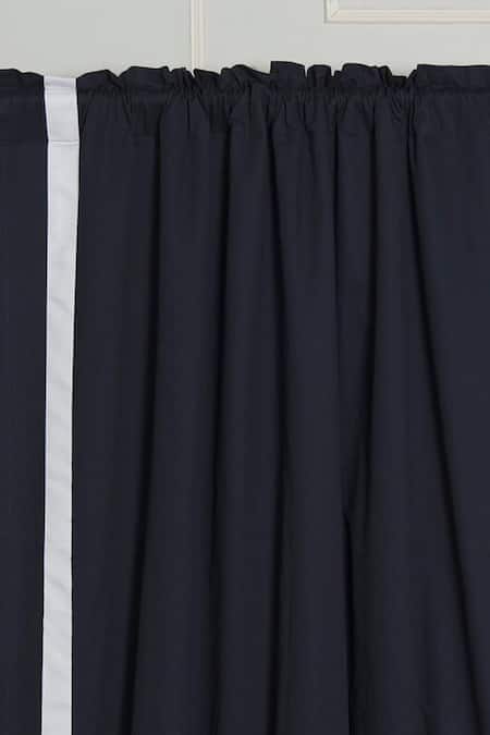 Buy Throwpillow Blue Polyester Plain Kylen Ribbon Border Dark Curtains - Set Of 2 Online at Aza Fashions Buy_Throwpillow_Blue Polyester Plain Kylen Ribbon Border Dark Curtains - Set Of 2_Online_at_Aza_Fashions