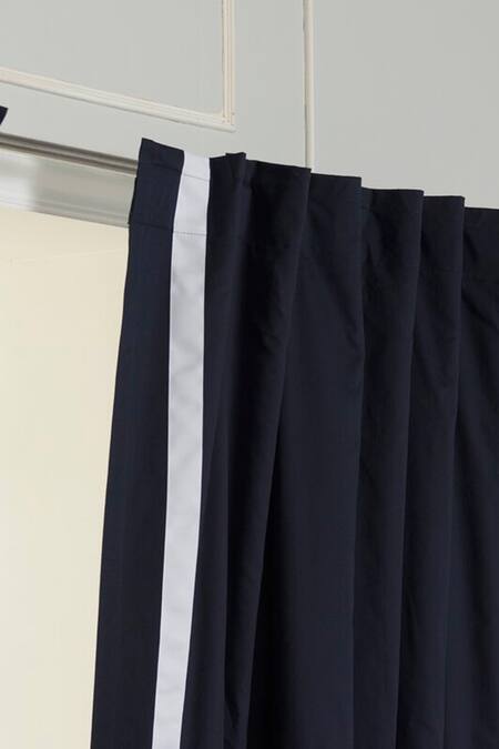 Shop Throwpillow Blue Polyester Plain Kylen Ribbon Border Dark Curtains - Set Of 2 Online at Aza Fashions Shop_Throwpillow_Blue Polyester Plain Kylen Ribbon Border Dark Curtains - Set Of 2_Online_at_Aza_Fashions