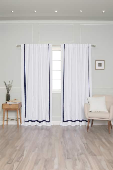 Throwpillow Contrast Kylen Ribbon Border Curtains - Set of 2 