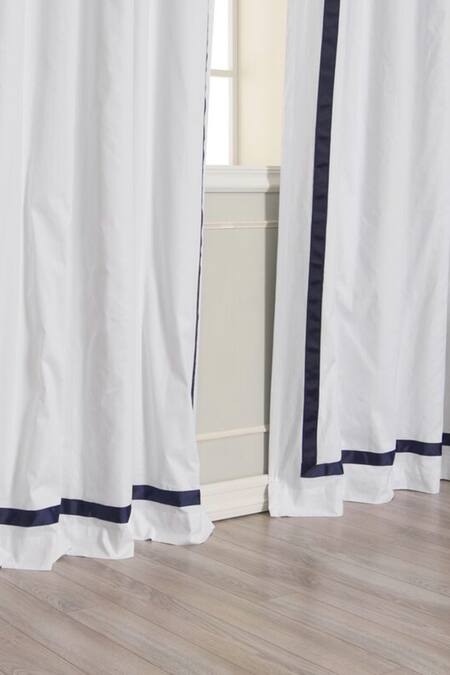 Shop Throwpillow White Polyester Plain Contrast Kylen Ribbon Border Curtains - Set Of 2 at Aza Fashions Shop_Throwpillow_White Polyester Plain Contrast Kylen Ribbon Border Curtains - Set Of 2_at_Aza_Fashions