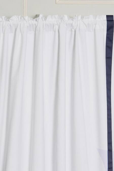 Shop Throwpillow White Polyester Plain Contrast Kylen Ribbon Border Curtains - Set Of 2 Online at Aza Fashions Shop_Throwpillow_White Polyester Plain Contrast Kylen Ribbon Border Curtains - Set Of 2_Online_at_Aza_Fashions