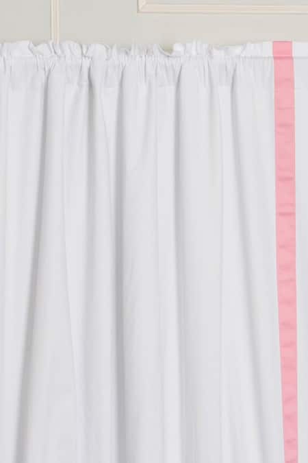 Throwpillow_White Polyester Plain Kylen Pink Ribbon Border Curtains - Set Of 2_Online_at_Aza_Fashions