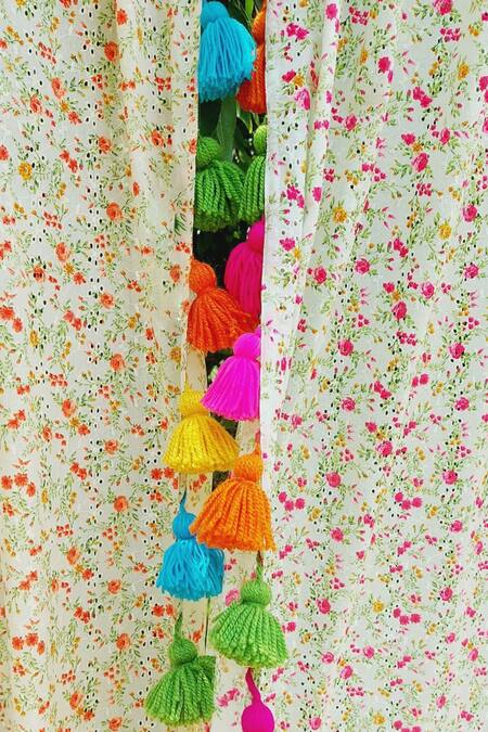 Buy_Throwpillow_Cream Polyester Printed Flower Curtains - Set Of 2_Online_at_Aza_Fashions