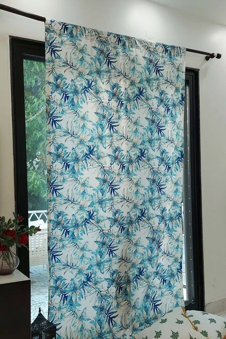 Shop Throwpillow White Polyester Printed Floret Curtains - Set Of 2 at Aza Fashions Shop_Throwpillow_White Polyester Printed Floret Curtains - Set Of 2_at_Aza_Fashions