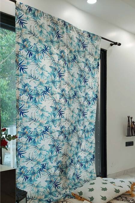 Throwpillow White Polyester Printed Floret Curtains - Set Of 2 Online at Aza Fashions Throwpillow_White Polyester Printed Floret Curtains - Set Of 2_Online_at_Aza_Fashions