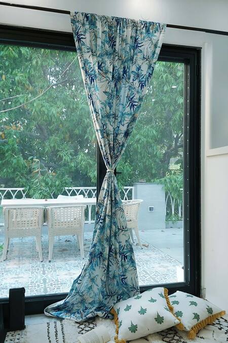 Buy Throwpillow White Polyester Printed Floret Curtains - Set Of 2 Online at Aza Fashions Buy_Throwpillow_White Polyester Printed Floret Curtains - Set Of 2_Online_at_Aza_Fashions