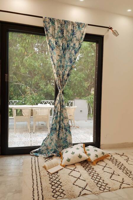 Shop Throwpillow White Polyester Printed Floret Curtains - Set Of 2 Online at Aza Fashions Shop_Throwpillow_White Polyester Printed Floret Curtains - Set Of 2_Online_at_Aza_Fashions
