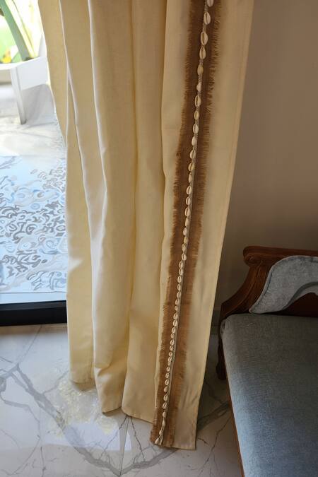 Throwpillow_Beige Polyester Embellished Malibu Cowrie Shell Curtains - Set Of 2_Online_at_Aza_Fashions