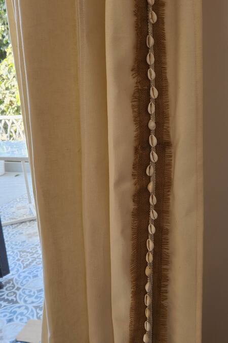 Buy_Throwpillow_Beige Polyester Embellished Malibu Cowrie Shell Curtains - Set Of 2_Online_at_Aza_Fashions