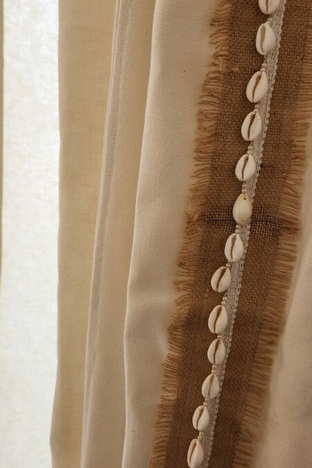 Throwpillow_Beige Polyester Embellished Malibu Cowrie Shell Curtains - Set Of 2_at_Aza_Fashions