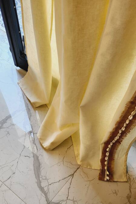 Shop_Throwpillow_Beige Polyester Embellished Malibu Cowrie Shell Curtains - Set Of 2