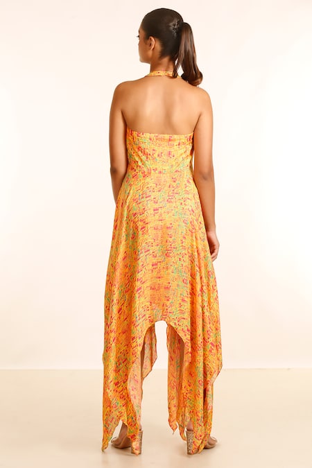 Garo Cross Neck Asymmetric Dress 