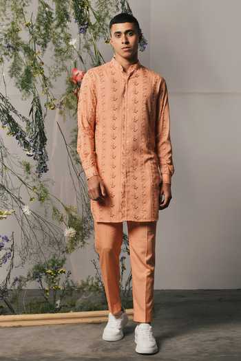 Buy Project Bandi Peach Rayon Embroidery Riviera Floral Print Kurta Set at Aza Fashions Buy_Project Bandi_Peach Rayon Embroidery Riviera Floral Print Kurta Set_at_Aza_Fashions