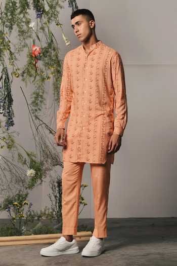 Shop Project Bandi Peach Rayon Embroidery Riviera Floral Print Kurta Set at Aza Fashions Shop_Project Bandi_Peach Rayon Embroidery Riviera Floral Print Kurta Set_at_Aza_Fashions