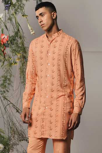Project Bandi Peach Rayon Embroidery Riviera Floral Print Kurta Set Online at Aza Fashions Project Bandi_Peach Rayon Embroidery Riviera Floral Print Kurta Set_Online_at_Aza_Fashions