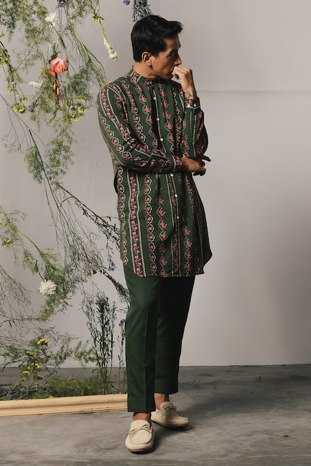 Shop Project Bandi Green Rayon Embroidery Pine Riviera Printed Kurta Set at Aza Fashions Shop_Project Bandi_Green Rayon Embroidery Pine Riviera Printed Kurta Set _at_Aza_Fashions
