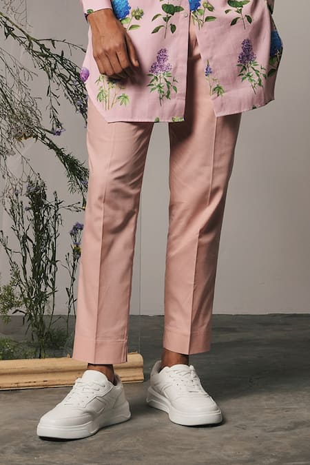 Project Bandi_Pink Cotton Satin Embroidery Rose Print Kurta Set_Online_at_Aza_Fashions