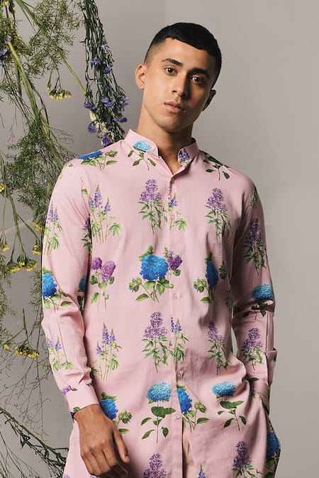 Buy_Project Bandi_Pink Cotton Satin Embroidery Rose Print Kurta Set_Online_at_Aza_Fashions