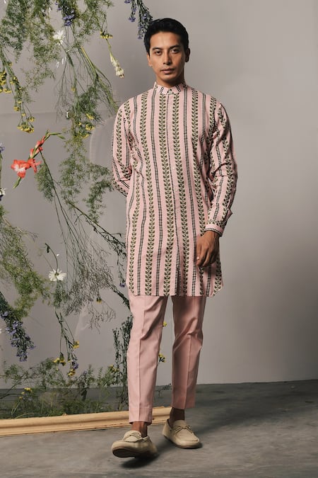Shop Project Bandi Pink Rayon Rose Riga Stripe Print Kurta Set at Aza Fashions Shop_Project Bandi_Pink Rayon Rose Riga Stripe Print Kurta Set _at_Aza_Fashions