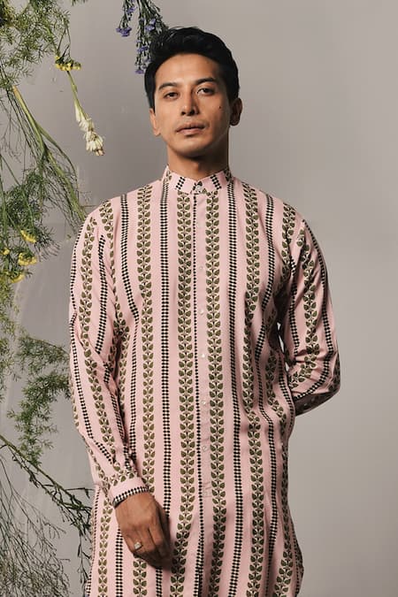 Project Bandi Pink Rayon Rose Riga Stripe Print Kurta Set Online at Aza Fashions Project Bandi_Pink Rayon Rose Riga Stripe Print Kurta Set _Online_at_Aza_Fashions
