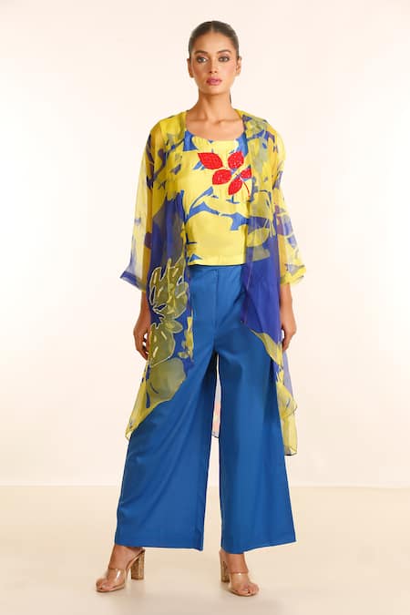 Garo Organza Asymmetric Jacket With Flared Pant Set 