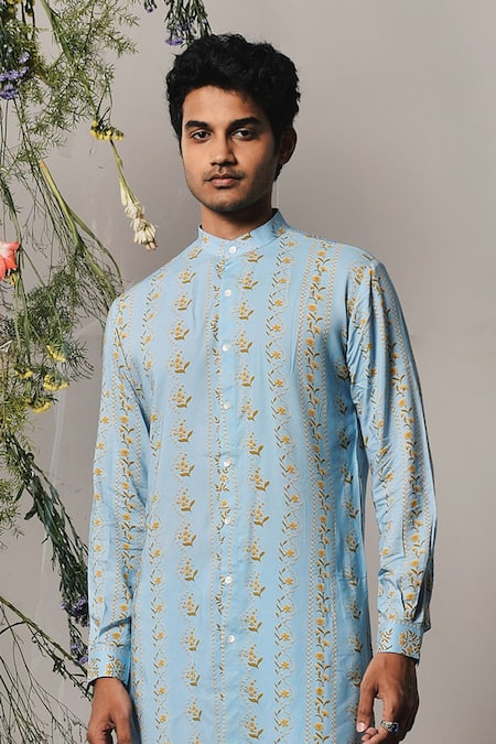 Project Bandi Blue Rayon Embroidery Riviera Floral Print Kurta Set Online at Aza Fashions Project Bandi_Blue Rayon Embroidery Riviera Floral Print Kurta Set _Online_at_Aza_Fashions