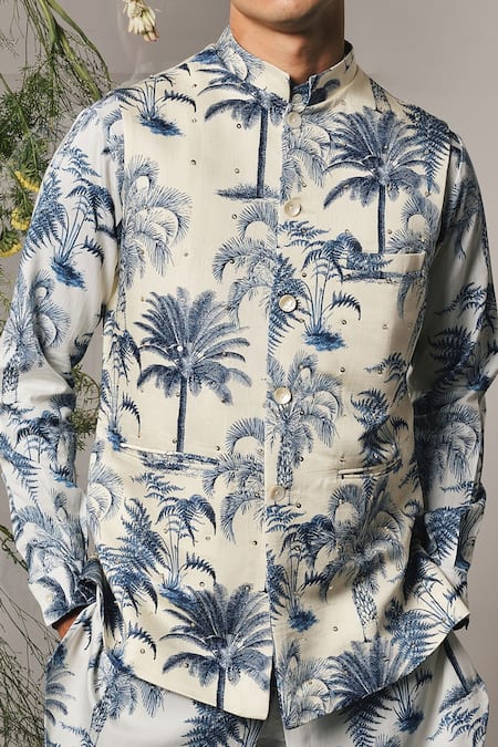 Project Bandi Indigo Palm Print Sleeveless Bundi 