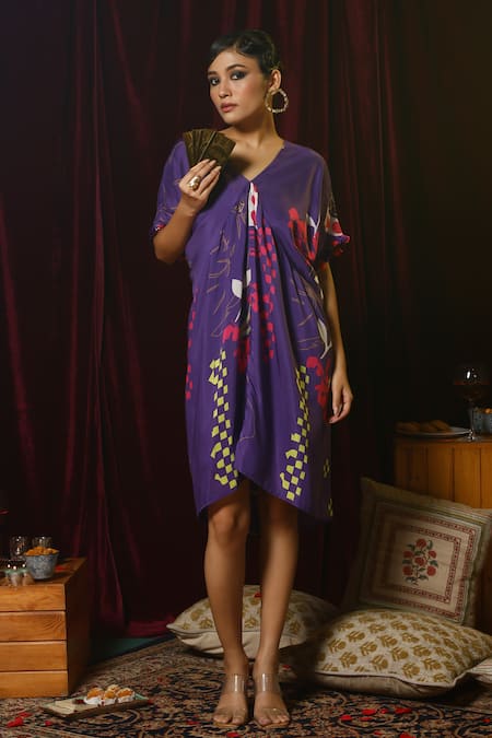 Garo Abstract Pattern Draped Dress 