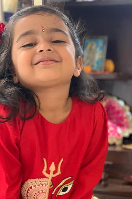 Rage Attire-Sweta Saria Red Cotton, Silk Embroidery Placed Goddess Pattern Kurta With Tulip Pant Online at Aza Fashions Rage Attire-Sweta Saria_Red Cotton, Silk Embroidery Placed Goddess Pattern Kurta With Tulip Pant _Online_at_Aza_Fashions