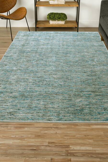 Kaleen India Blue 40% Wool And 60% Viscose Hand Abstract Weave Pattern Rectangle Shaped Rug