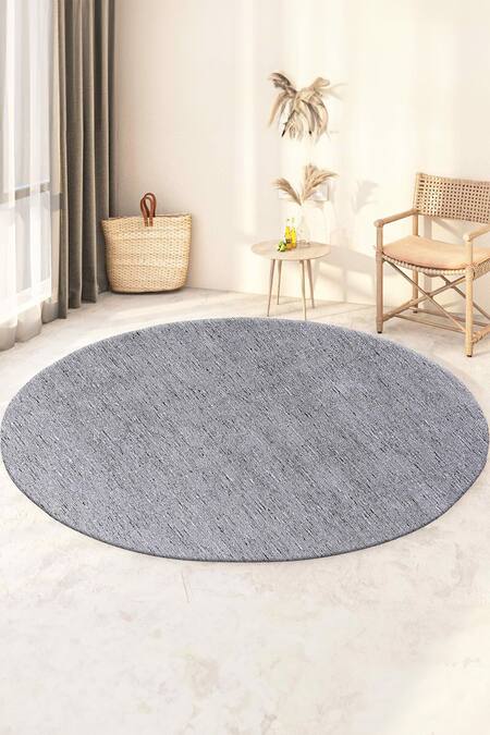 Kaleen India Off White 40% Wool And 60% Viscose Hand Woven Marble Effect Round Shaped Rug