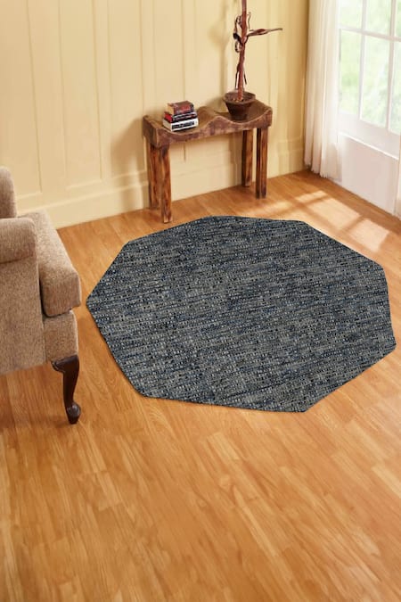 Kaleen India Blue 100% Wool Handwoven Checkered Pattern Lakeview Octagon Rug 