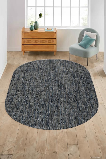 Kaleen India Blue 100% Wool Handwoven Checkered Pattern Lakeview Oval Rug 