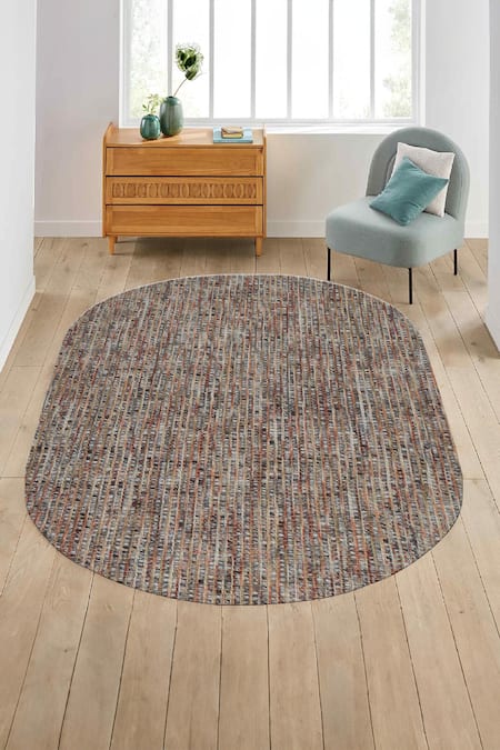 Kaleen India Orange 100% Wool Handwoven Checkered Pattern Sunset Oval Rug 