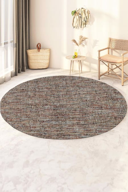 Kaleen India Orange 100% Wool Handwoven Checkered Pattern Sunset Round Rug 