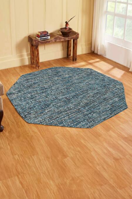 Kaleen India Blue 100% Wool Handwoven Checkered Pattern Torquoise Octagon Rug 