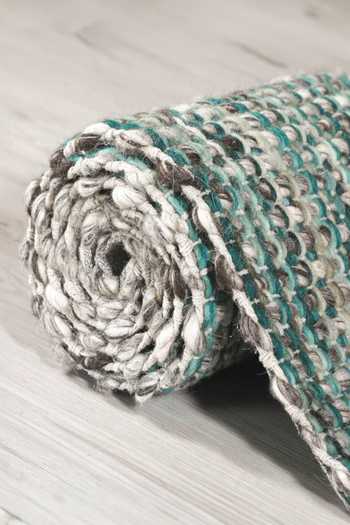 Kaleen India_Blue 100% Wool Handwoven Checkered Pattern Torquoise Oval Rug_Online_at_Aza_Fashions