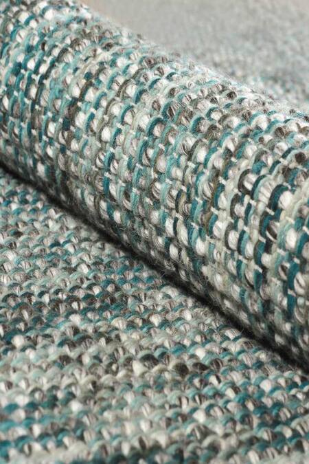 Shop Kaleen India Blue 100% Wool Handwoven Checkered Pattern Torquoise Round Rug Online at Aza Fashions Shop_Kaleen India_Blue 100% Wool Handwoven Checkered Pattern Torquoise Round Rug_Online_at_Aza_Fashions