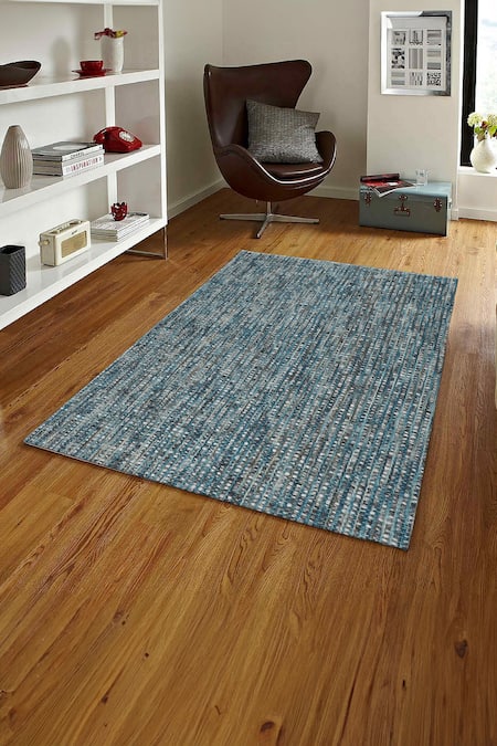 Kaleen India Blue 100% Wool Handwoven Checkered Pattern Torquoise Square Rug 