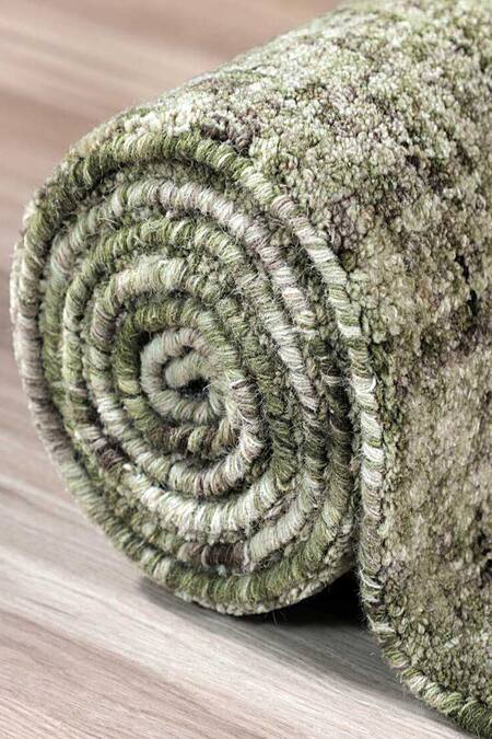 Kaleen India_Green 100% Wool Hand Tufted Abstract Pattern Basil Round Rug_Online_at_Aza_Fashions