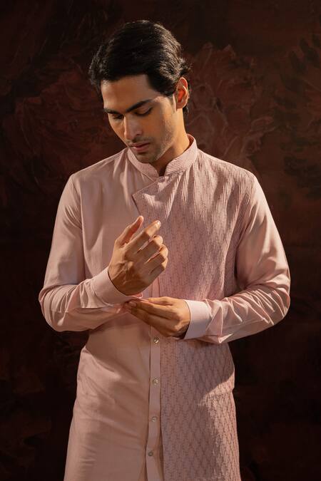 Darshika Menswear Purple Cotton, Silk Pearls Pintuck Pattern Kurta With Pant Online at Aza Fashions Darshika Menswear_Purple Cotton, Silk Pearls Pintuck Pattern Kurta With Pant _Online_at_Aza_Fashions