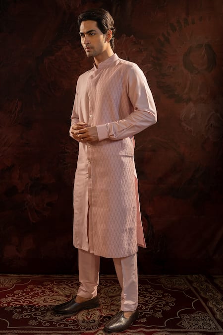 Buy Darshika Menswear Purple Cotton, Silk Pearls Pintuck Pattern Kurta With Pant Online at Aza Fashions Buy_Darshika Menswear_Purple Cotton, Silk Pearls Pintuck Pattern Kurta With Pant _Online_at_Aza_Fashions