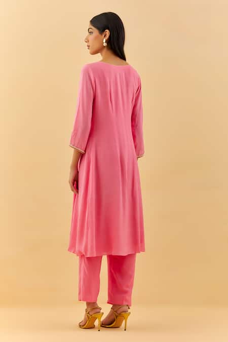 Label Nitisha Pearl Embroidered Yoke Anarkali With Pant 