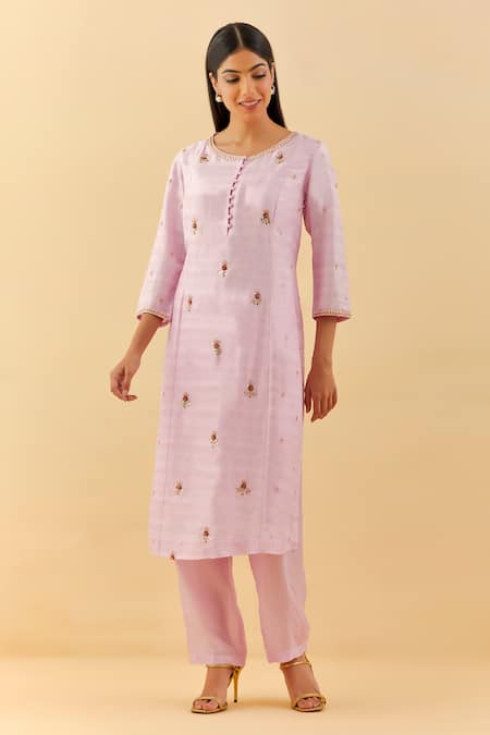 Label Nitisha Sequin Bloom Embroidered Kurta Pant Set 