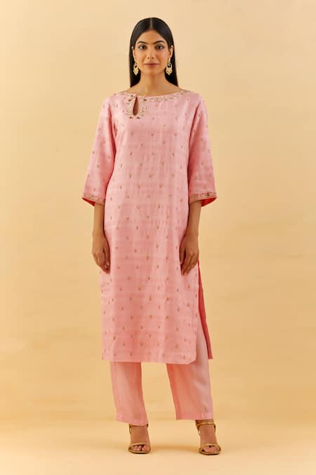 Label Nitisha Sequin Rosa Embroidered Kurta Pant Set 