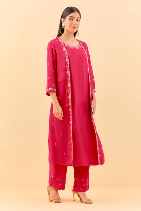 Label Nitisha Sequin Blossom Embroidered Jacket Kurta With Pant 