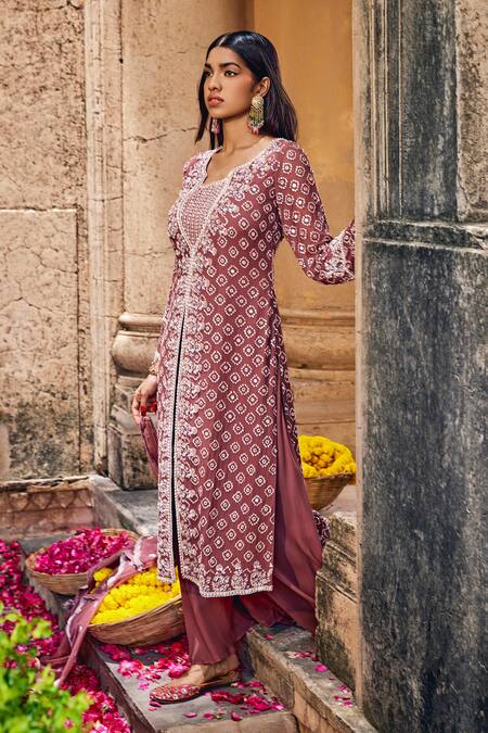 Amitabh Malhotra_Brown Georgette Embellished Resham Mirror Work Kurta Sharara Set  _at_Aza_Fashions