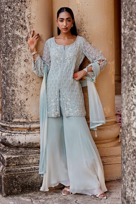 Amitabh Malhotra Geometric Embellished Kurta Sharara Set 