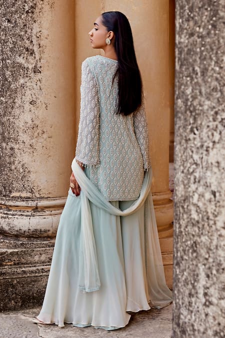 Amitabh Malhotra Geometric Embellished Kurta Sharara Set 