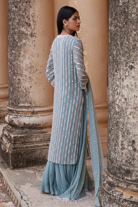 Amitabh Malhotra Stripe Embellished Kurta Sharara Set 